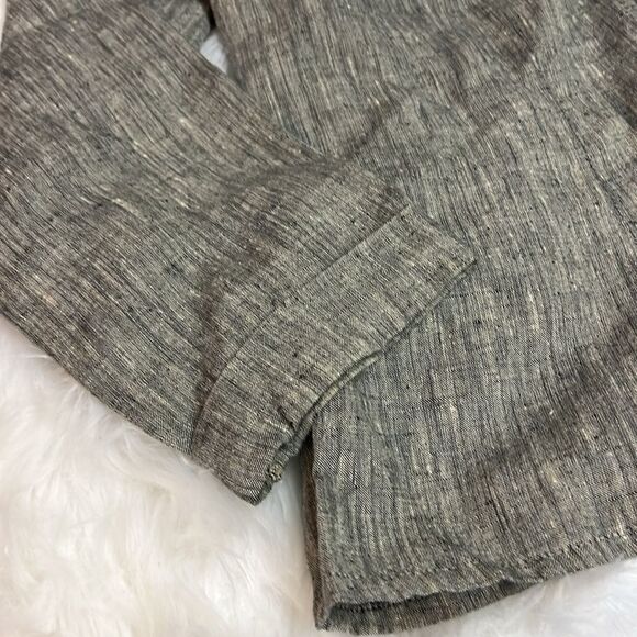 Flax Button Snap Black Tweed Linen Shirt C14 - Picture 3 of 11